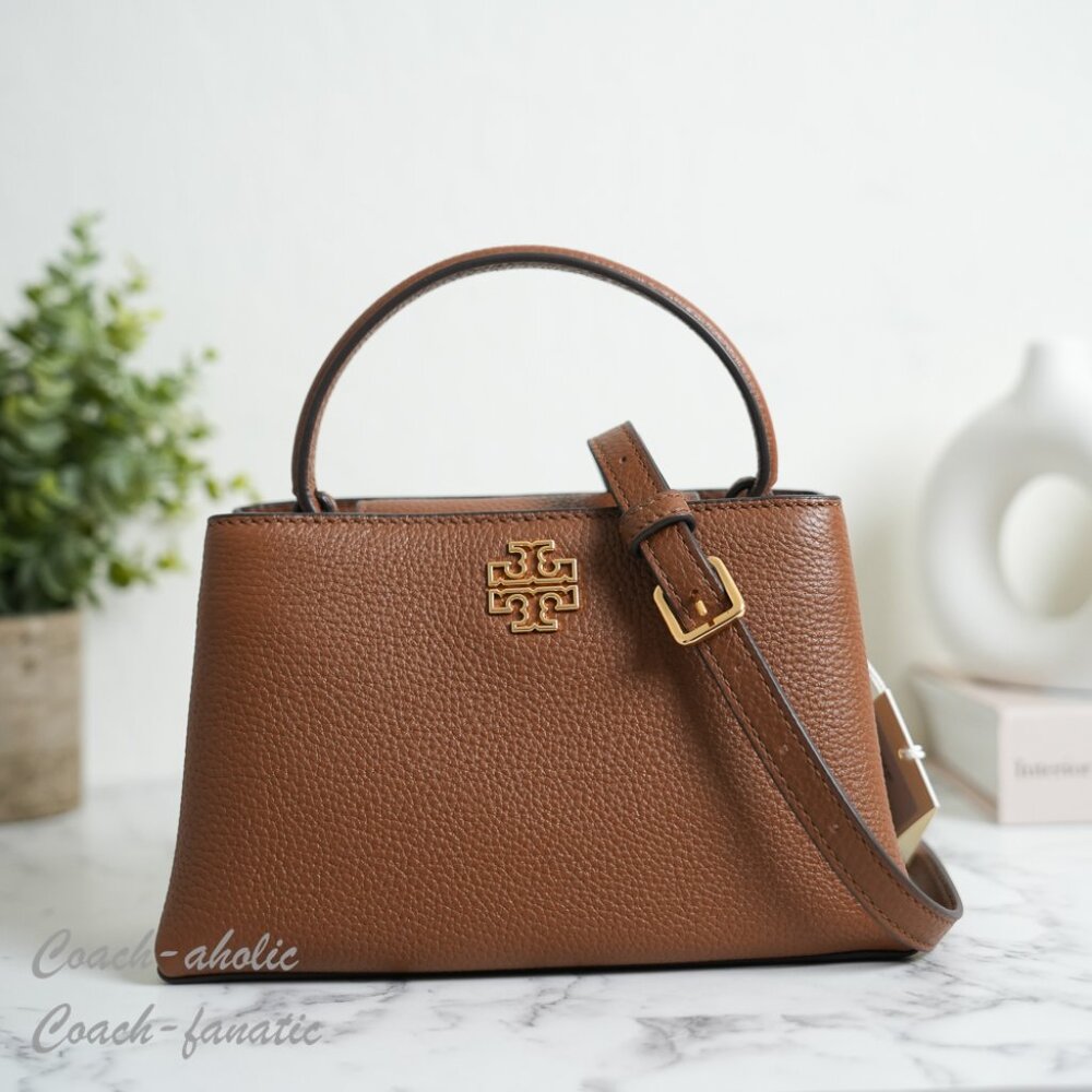 Tory Burch Britten Pebbled Leather Mini Satchel Crossbody in Moose